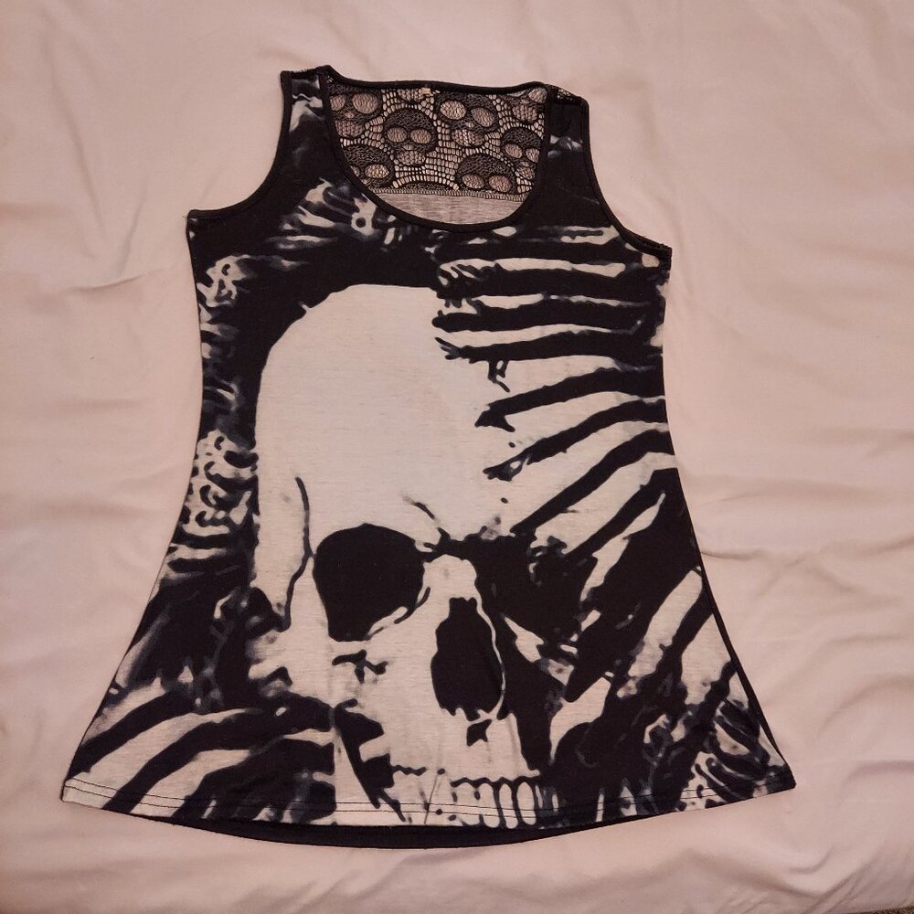 Skull Tank Top with lace back - Unique graphic tee!